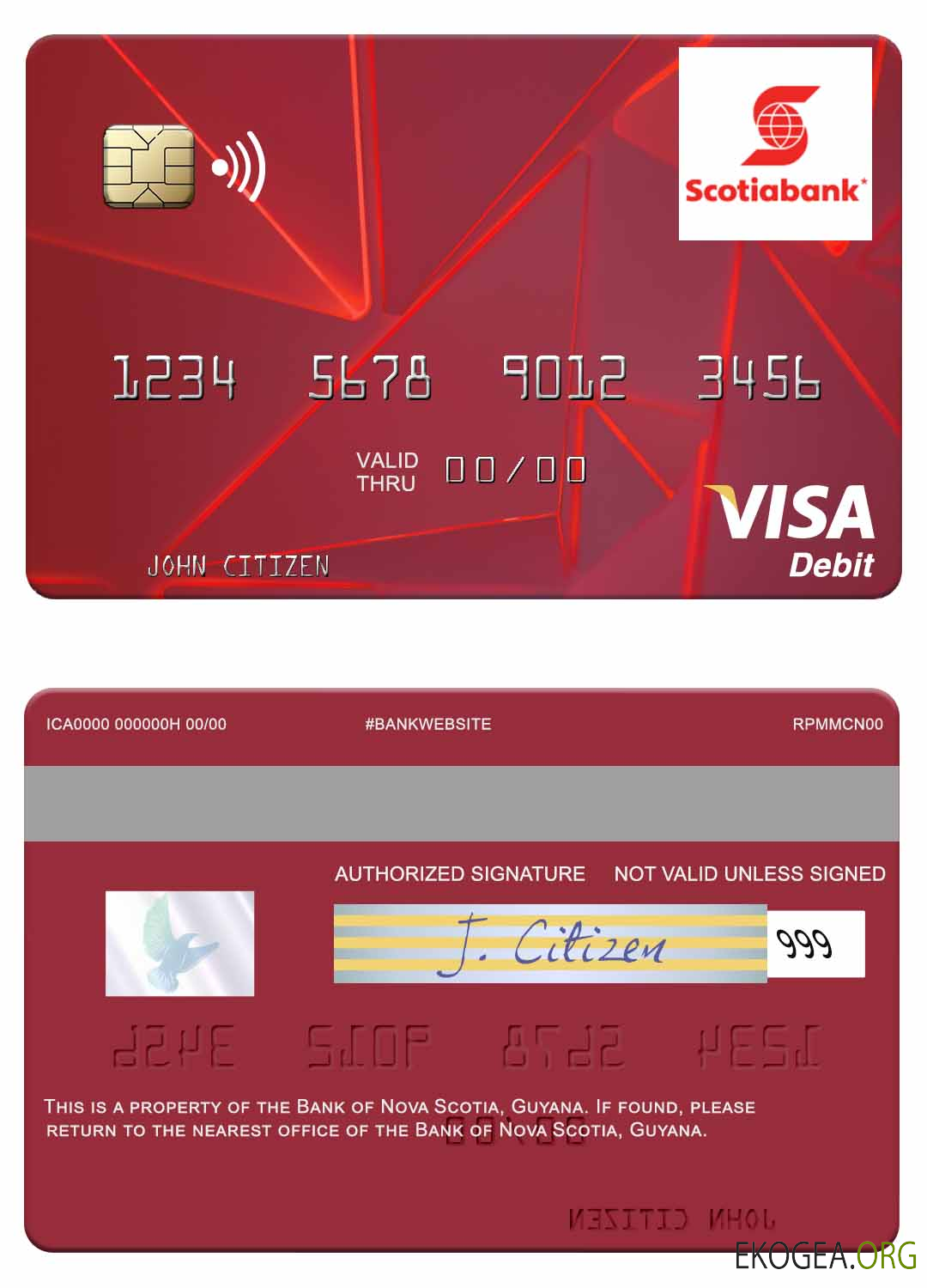 Carte de débit visa de la Guyana Bank of Nova Scotia